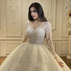 Luxury Wedding Dresses Scoop Neck Long Sleeves Appliques Beading Bridal Gowns Us