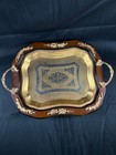 Chali Gold   Silver Plated Vintage Antique Tray Very Hard To Find Wooden Trim