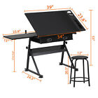 Drafting Desk Drawing Table 9 Levels Adjustable Angle W  Stool Arts Crafts Black