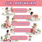 Hyes 5 In 1 Baby Walker And Activity Center For Baby Girl  Red