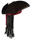 Adult Distressed Brown Pirates Caribbean Costume Tricorn Hat With Hair Dreadlock