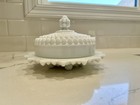 Rare Vtg Westmoreland White Milk Glass Footed Hobnob Covered Cheese Dish     
