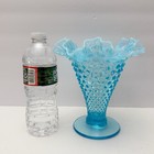 Vintage Fenton Glass Aqua Blue Opalescent Hobnail Ruffled Vase 7 7 8   