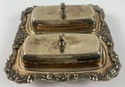 Vtg Silver-plated Double Butter Dish 8 5 x8 25 