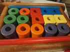 Vintage Colorol 1960s Playskool Wood Wagon Pull Toy With Wood Blocks   Rods