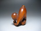 Antique Japanese Netsuke Monkey On Peach  -signed -okimono -rare From Japan