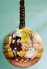 Vintage Rare Hand Painted Oil On Metal Pan Both Sides Boy Girl Dog Cat Chicken