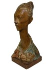20th C  Modernist Polychrome Painted Wood Carving Head Of A Woman