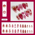 24pcs Strawberry Flower Press On Nails Medium Almond Fake Nails Colorful -28