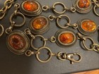 Vintage Brass Tone Metal Adjustable Belt With Faux Amber Cabochons