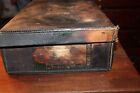 Antique Leather Suitcase W  United States Lines   Santa Fe  First Class Decal 