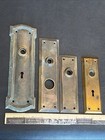 4 Antique 1901 Pat Victorian Door Knob Escutcheon Plates Key Holes Brass Bronze