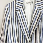 Women s Blue Striped Linen Blend Preppy Blazer Jacket Summer Career Size 16