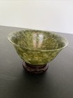 Vintage  Original Chinese Spinach Jade Bowl With Base Stand  See Description 
