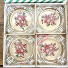 4 Pc Vintage Glass Coaster Set Christmas Poinsettia Flower Original Box Ashtray