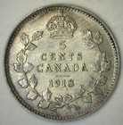 1918 Canadian Silver 5 Cents Coin Five George V Canada Almost Uncirculated 5c