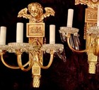 Pair French Gilt Bronze Wall Sconces Empire Cherub With Crystals 19th Century