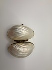 Antique Victorian Mother Of Pearl Shell Trinket Box Brass Hinged Jewelry Holder
