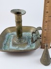 Antique Brass Chamberstick Candle Holder Pushup Victorian W snuffer Square As Is