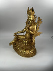 Antique Chinese Bronze 24k Gilt Buddhist Green Tara Guan Yin Goddess Statue 20c
