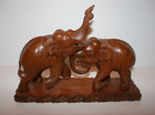 Vintage 2 Wooden Carved Happy Playful Elephants Pair Art Wood Sculpture 12 75x10