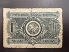 1922 Lithuania    1 Centas    Temporary provisional Banknote     P-1a  Vg Condition