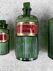 Antique British Green Glass Apothecary Poison Bottles - Set Of 4 - Glass Labels