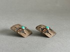 Vintage Navajo Sterling Silver Earrings With Brass And Turquoise  1   