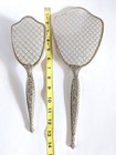 Vintage Antique Silver Plated Vanity Hairbrush   Mirror Diamond Floral Pattern 
