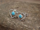 Native American Sterling Silver Turquoise Heart Post Earrings - Pablito