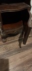 Antique Carved Wood Nightstand With Brass Pull Handle And Single Drawer