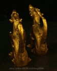 3 8  Old Chinese Copper Gilt Sit Fengshui Qilin Dragon Beast Sculpture Pair