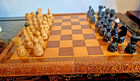 German Carved Wood Chess Set 3  King 16  Maple Walnut Inlay Board 1 5  Squares 