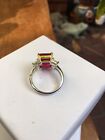 6 00 Ct Emerald Cut Natural Ruby   Diamond Engagement Ring 14k White Gold Size 7