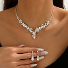 Bridal Prom Rhinestone Necklace Set Earrings Silver Elegant Wedding Set