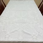 Vintage Antique Linen Tablecloth Hand Embroidered Bobbin Lace Faggoting 72x87