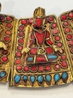Tibetan Style Ornate Collar Necklace Red Blue Inlay Gold Tone Figural Panels