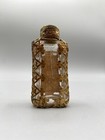 Antique Czech Jeweled Glass   Filigree Brass Mini Perfume Bottle 2 5  Tall