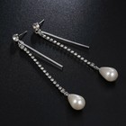 Women Elegant Pearls Earrings Crystal Double Line Tassel Gypsophila Stud 0556