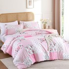 Pink Floral Patchwork Queen Comforter Set Spring Bedding Bed In A Bag 3pc