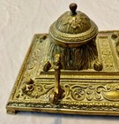 Authentic Antique Victorian Ornate Brass Double Inkwell Inkstand