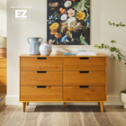 6 Drawer Solid Wood Dresser With Cut Out Handles  Caramel Brown