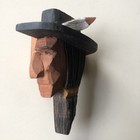 Hand Carved Painted Signed Wood Neckerchief Slide Native American Man  At