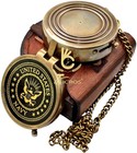 Vintage Brass Compass     Engraved Military Compass With Leather Case For Gross   