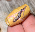 Antique Yellow Powder Glass Akoso Striped African Trade Bead Ghana  West Africa