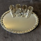 Vintage Gold Tone Metal Filigree Mirrored Vanity Tray Lipstick Or Brush Holder