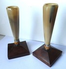 Vintage Pair Mid Century Modern Horn   Danish Teak Wood Candle Holder 5 5    Mcm