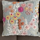 Pair Of Embroidered 3d Floral Throw Pillows Boho  18  Blue Background Colorful