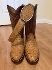 Men s Western Leather Pull-on Boots Brown tan yellow Genuine Ostrich Skin 8 5 E