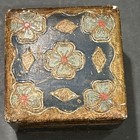 Antique Vintage Wooden Florentine Box Dark  Blue And Gold Gilt Flowers Italy